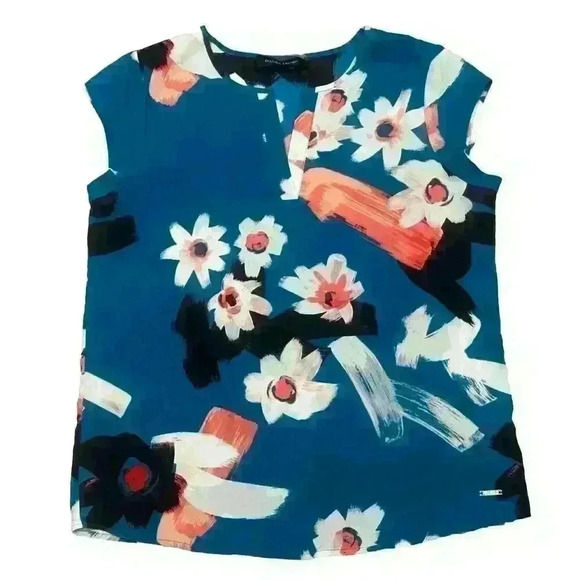 Ivanka Trump Tops - Ivanka Trump Women's Blouse Blue Floral Size S/P Short Sleeve Casual Cottagecore